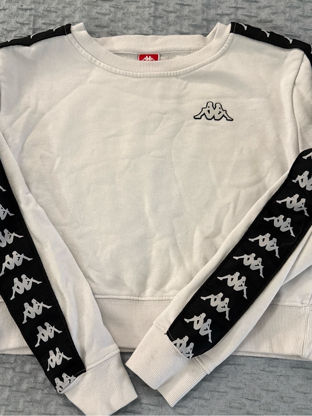 Kappa White Sweatshirt with Red Logo Tag and Red Tape